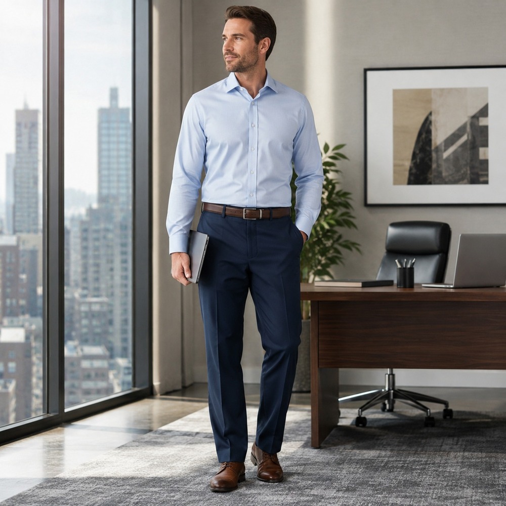 New Magna Ready Mens Magnetic Fly Chino Pants 36x34 Navy Stretch Business Casual